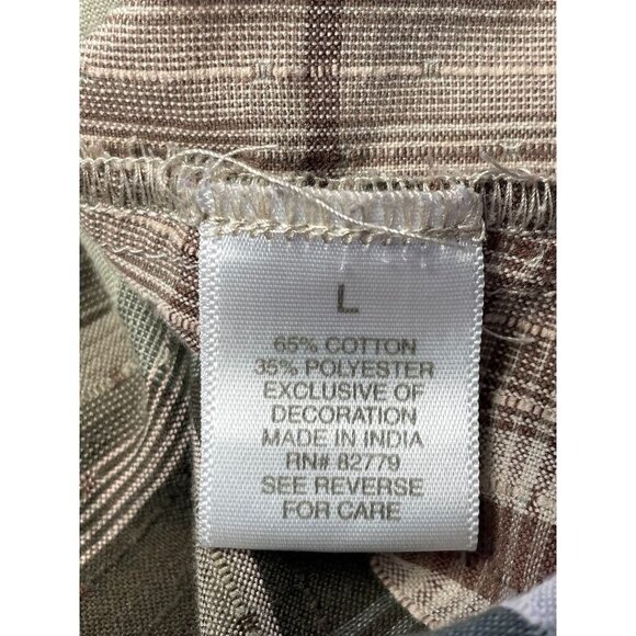 Vintage 90s Dressbarn Plaid Blouse L - Textured Green & Brown 3/4 Roll Sleeve - Picture 3 of 6